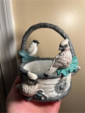 Decorative Bird Accent Basket in White and Teal
